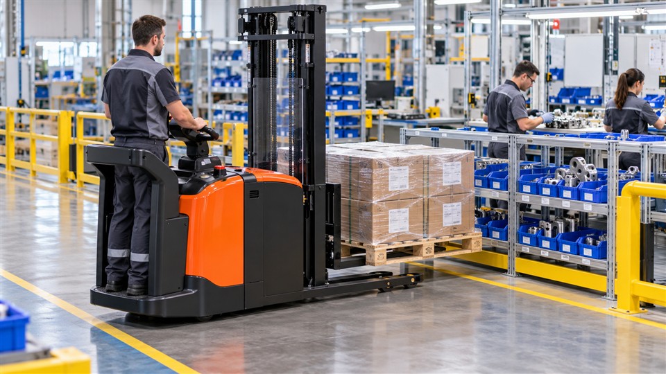 CDD15D stand-on electric stacker material handling application