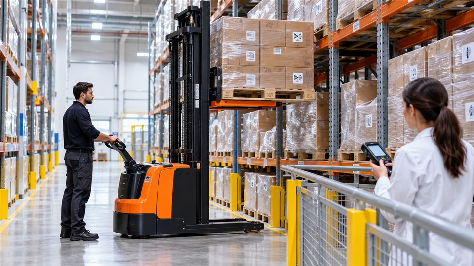 CDD15D stand-on electric stacker operating scenario