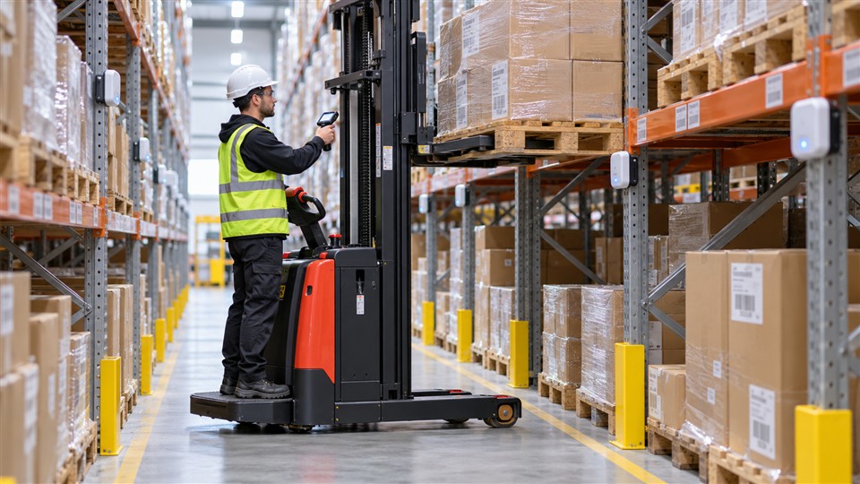 ZG-MYCDDH all-terrain electric pallet stacker in a October 24, 2026 work scenario