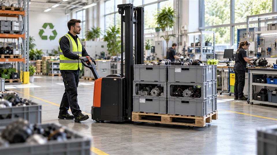 ZG-CDD15G stand-on electric pallet stacker operating scenario