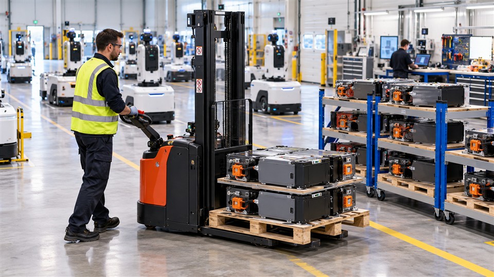 CDD15D stand-on electric pallet stacker operating scenario