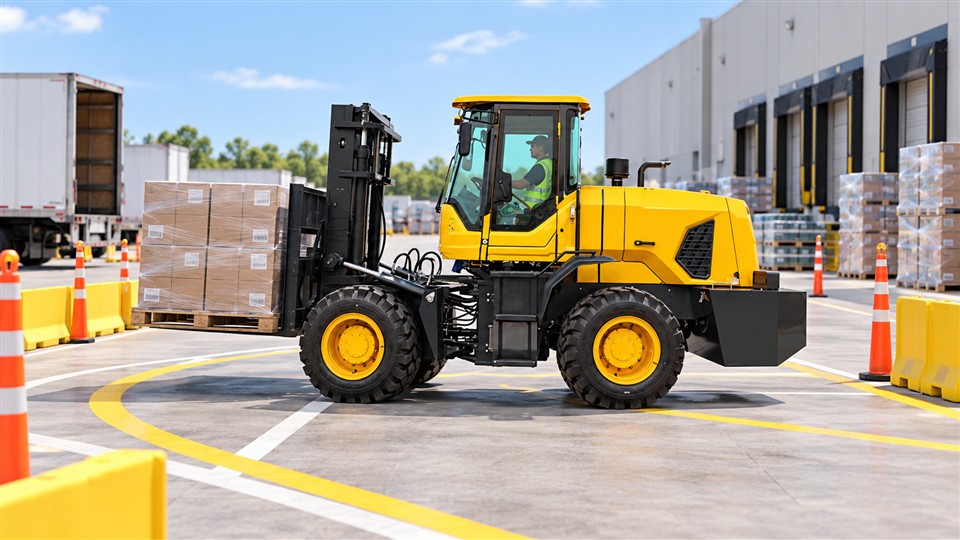 5T off-road forklift in a September 2026 work scenario