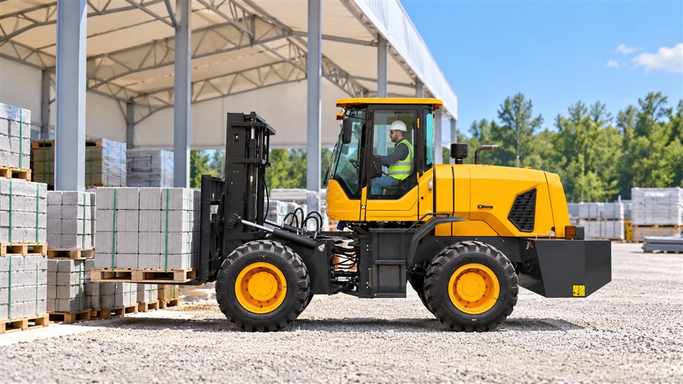 7T off-road forklift material handling application