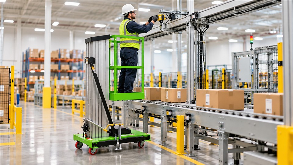 QB16 articulating boom lift material handling application