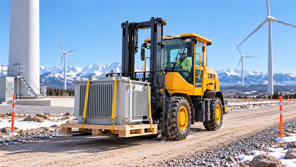 5T rough-terrain forklift winter-season operating scenario