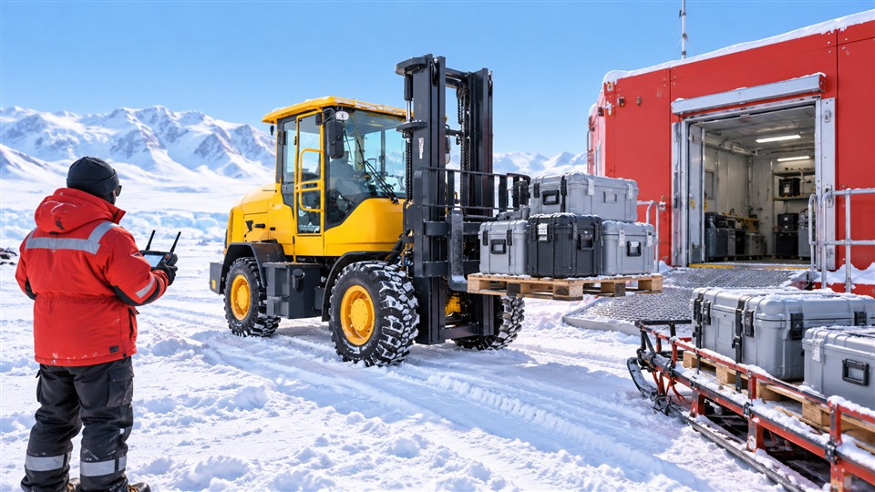 B28 rough-terrain forklift application scene