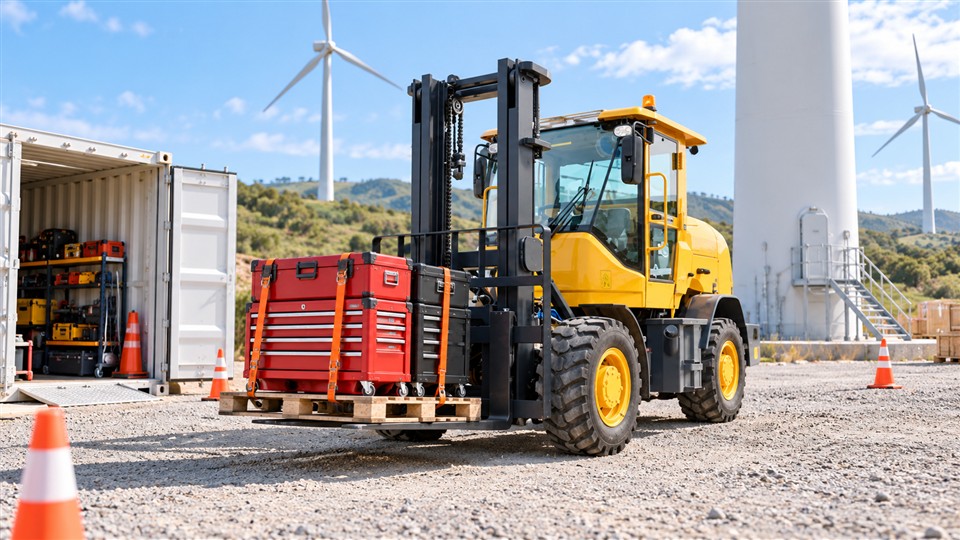 B28 rough-terrain forklift material-handling scene
