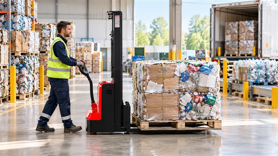 CDD15G stand-on stacker material-handling scene
