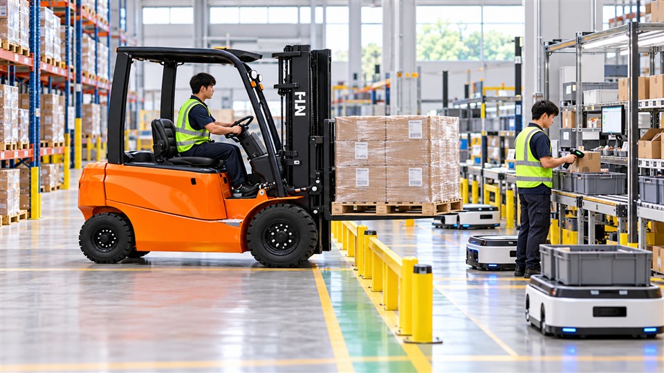 B60 heavy-duty lithium forklift material-handling scene