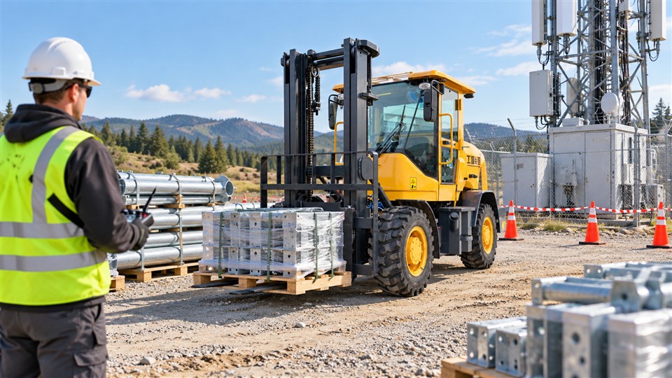 B29 quarry forklift material-handling scene