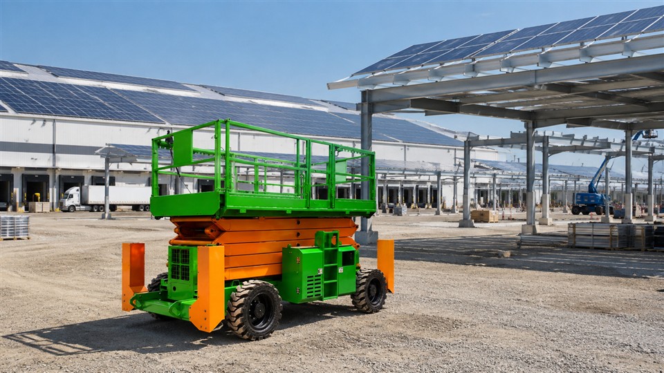 Warehouse Solar Boom in 2026: Rough-Terrain Scissor Lifts for Logistics Energy Projects