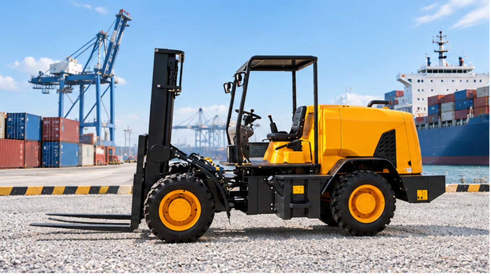 Autonomous Shipping Rules: Rough-Terrain Forklifts for New Port Interfaces