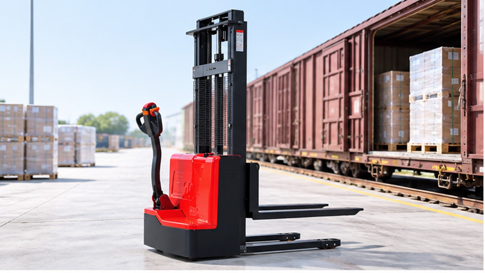 Digital Automatic Coupling: Electric Stacker Planning for Faster Rail Transfers