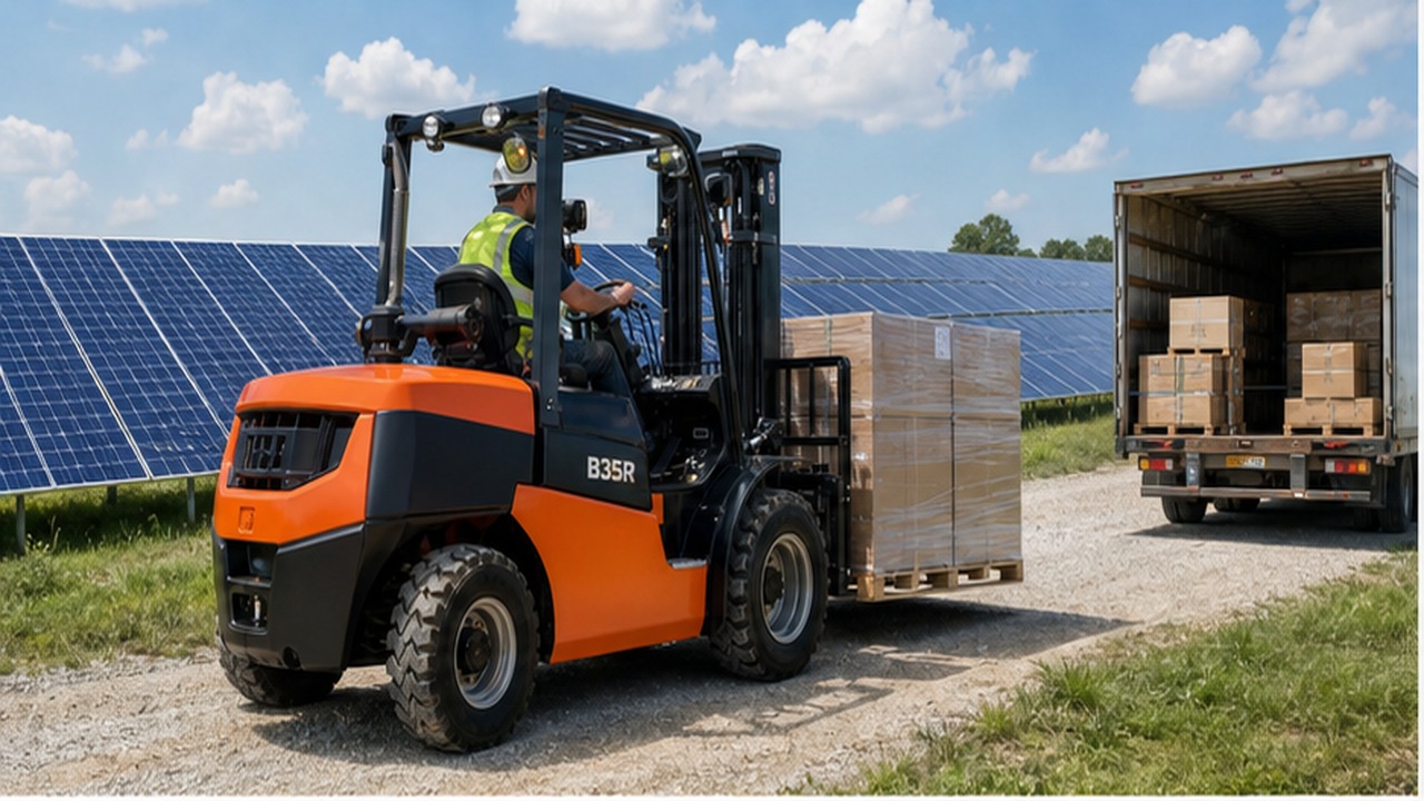 B35R Rear-Pivot Rough-Terrain Forklift for Solar Farm and Orchard Logistics