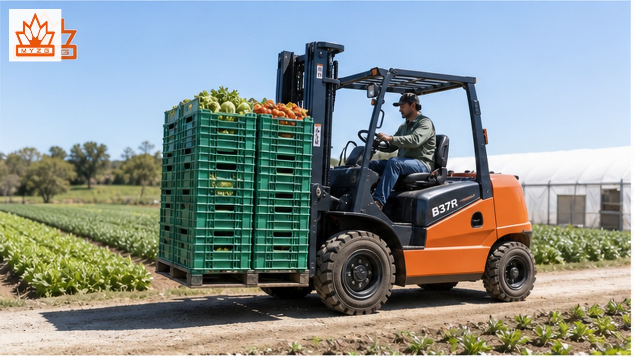 B37R Rear-Pivot Rough-Terrain Forklift for Organic Farm and Rural Water Logistics