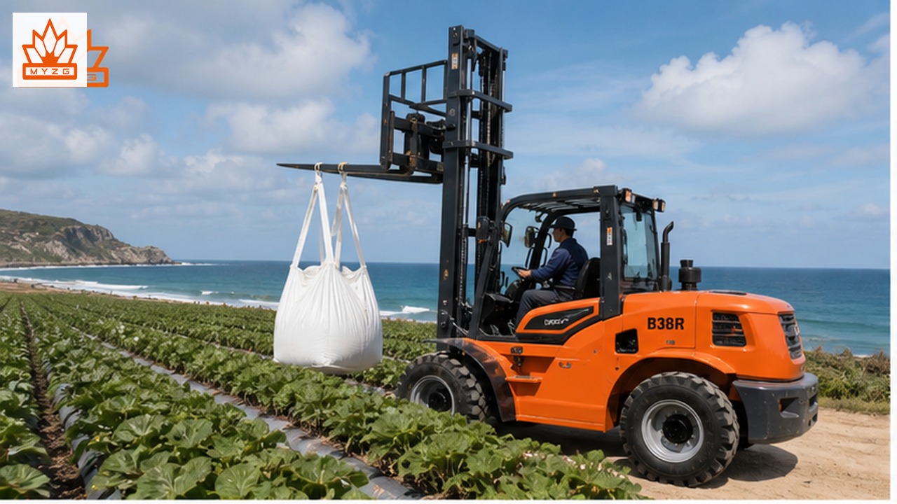 B38R Rear-Pivot Rough-Terrain Forklift for Coastal Agriculture and Aquaculture Logistics