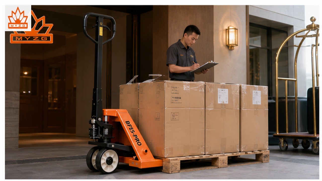 BF55-PRO Manual Pallet Truck for Hotel Supply Receiving Logistics