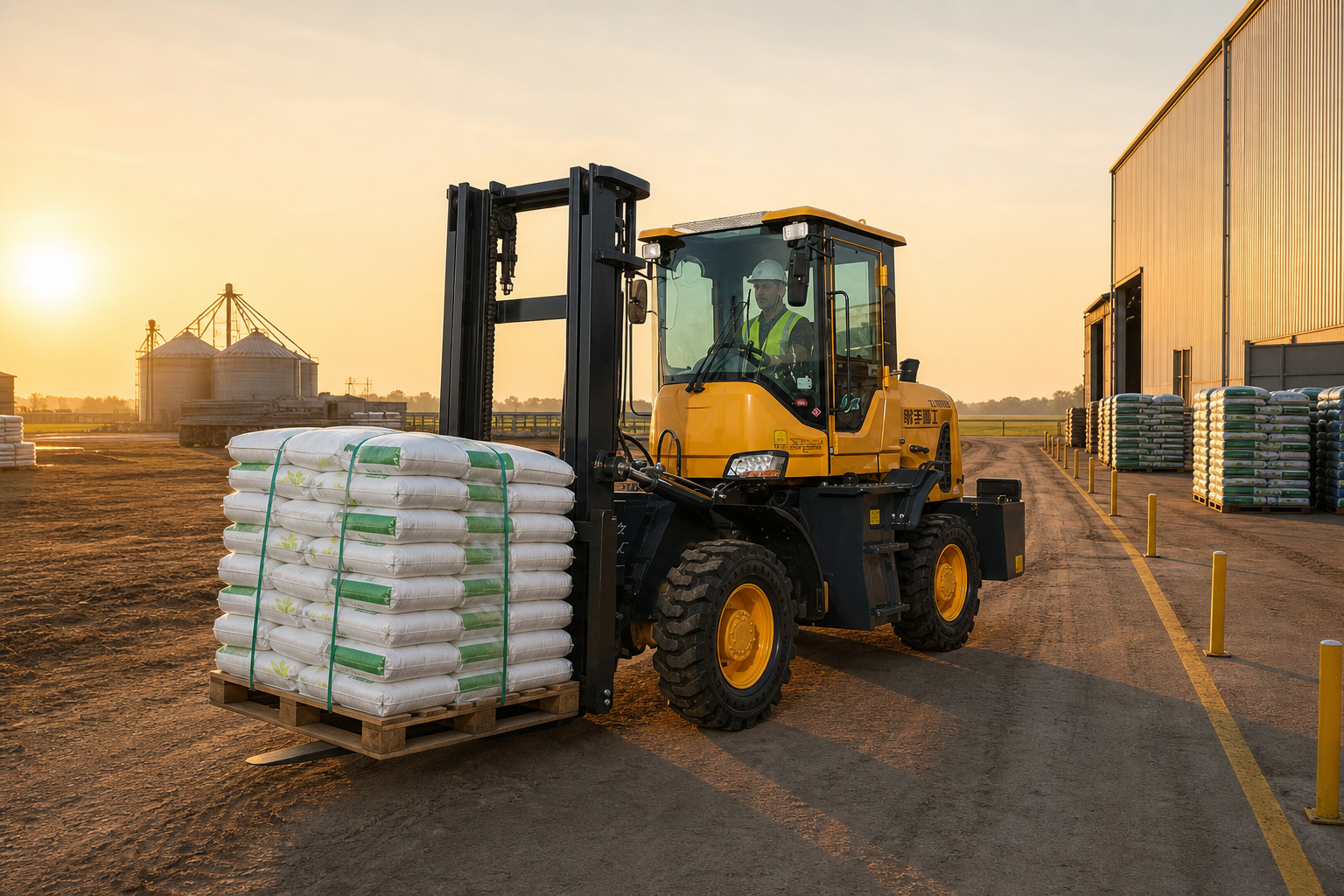 ZGFORKLIFT diesel counterbalance forklift handling steel components in a manufacturing plant