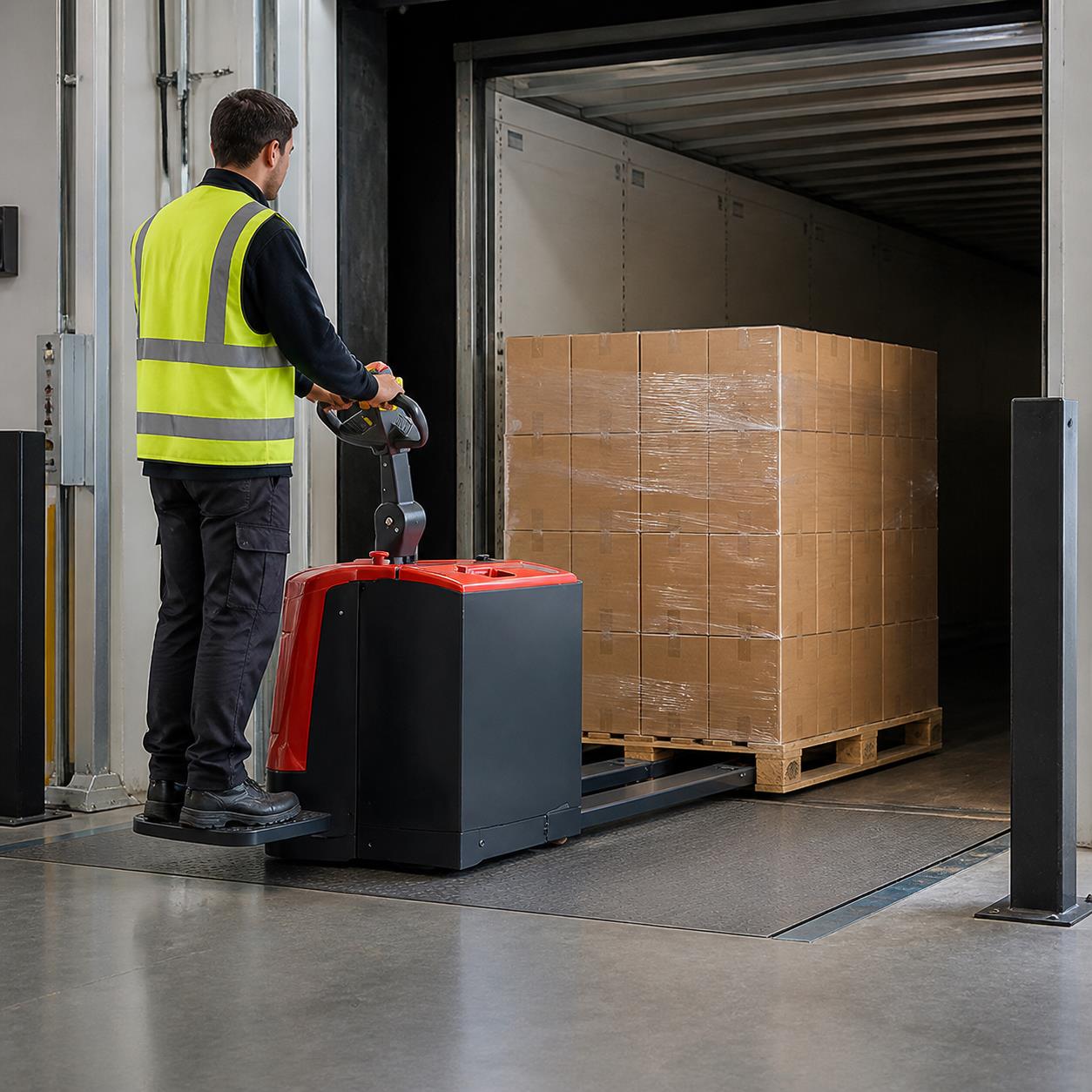 MYZG lithium battery forklift transporting refrigerated food in a cold-chain warehouse