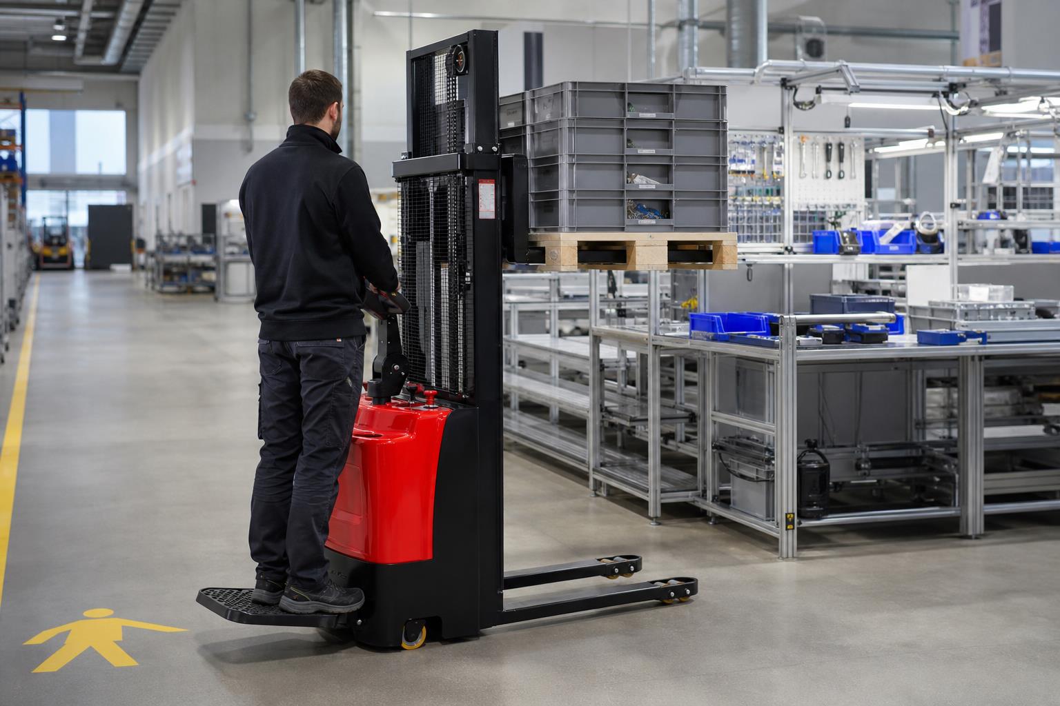 ZGFORKLIFT CDD15G pallet stacker moving component bins in light manufacturing
