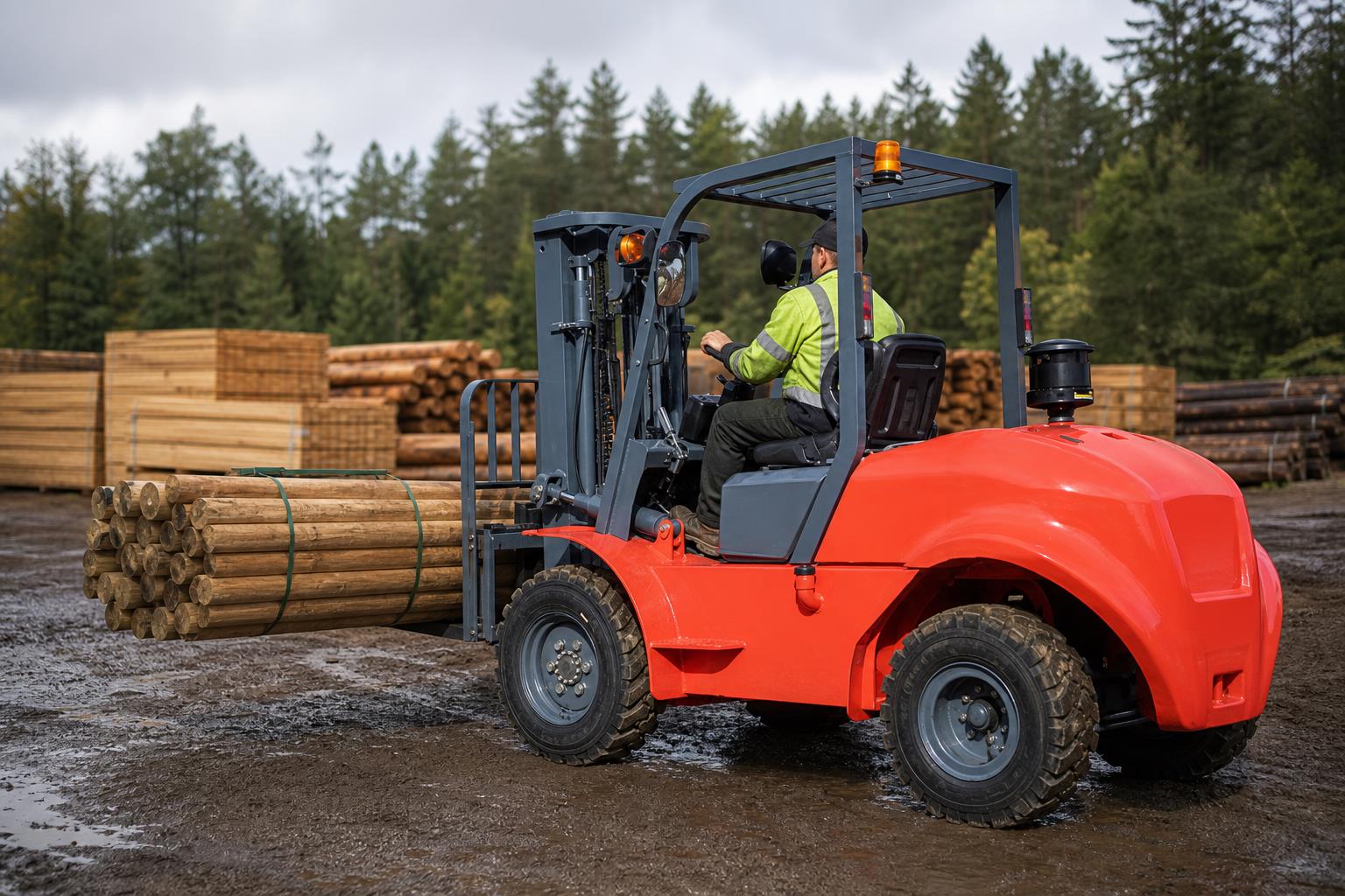 ZGFORKLIFT diesel counterbalance forklift handling steel components in a manufacturing plant