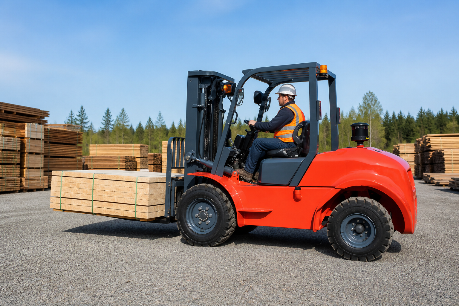 MYZG heavy duty diesel forklift moving concrete blocks in a building materials yard