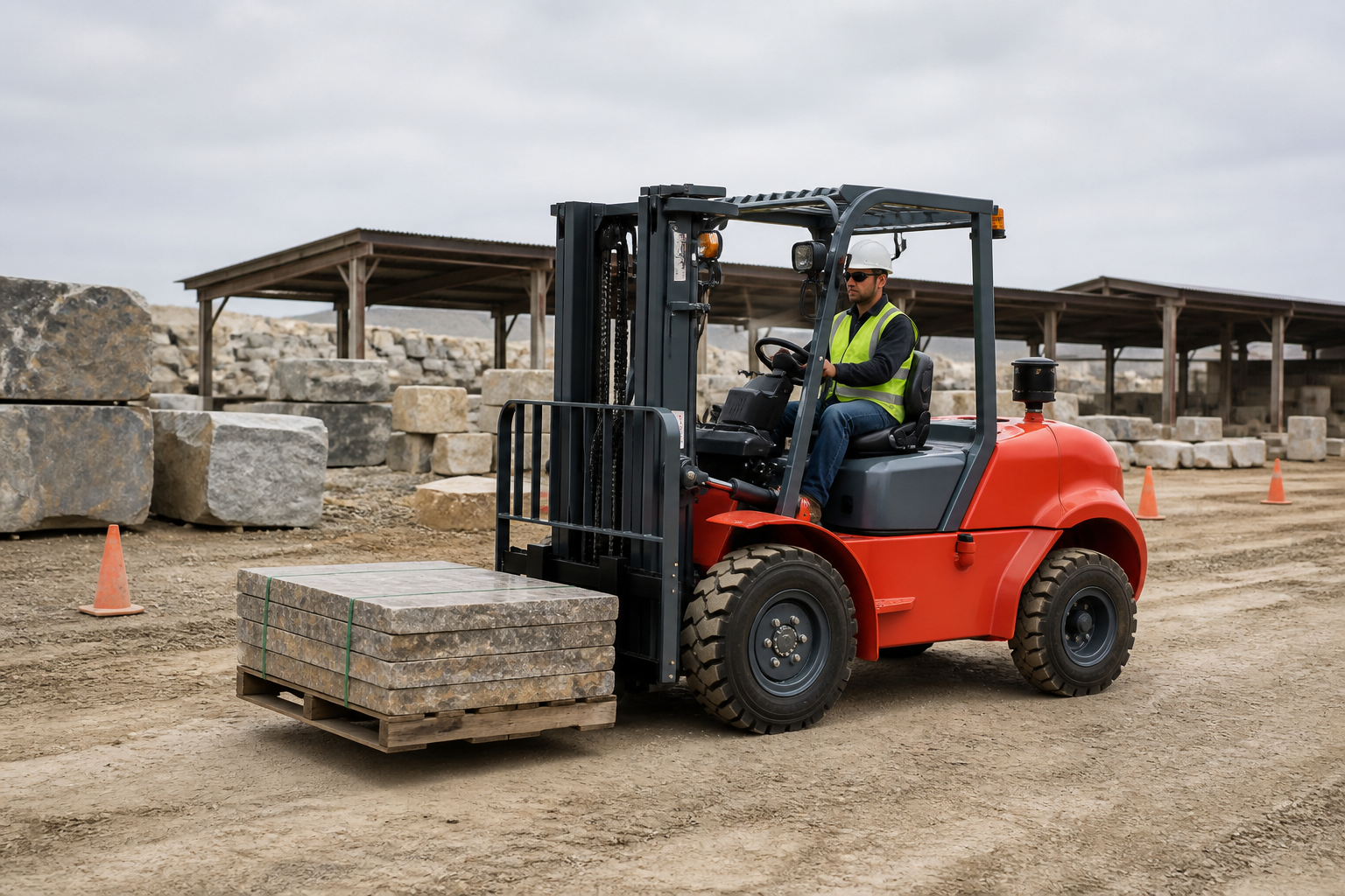 ZGFORKLIFT diesel counterbalance forklift handling steel components in a manufacturing plant