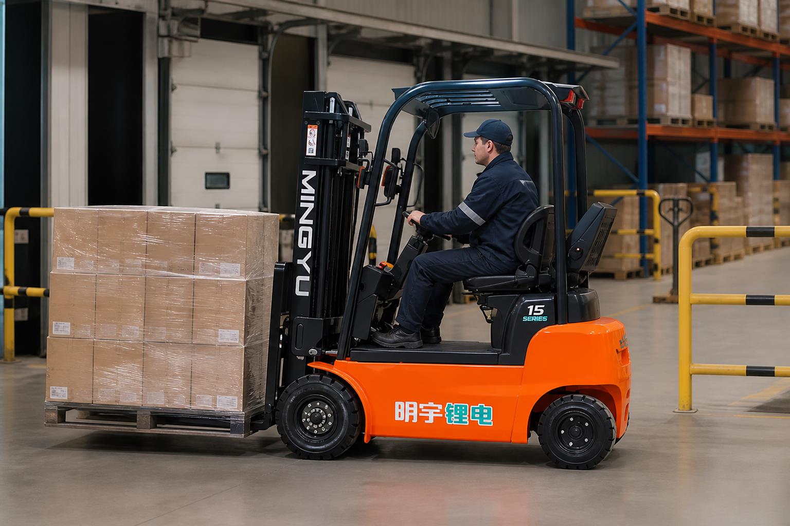 ZGFORKLIFT lithium electric counterbalance forklift moving precision components in manufacturing