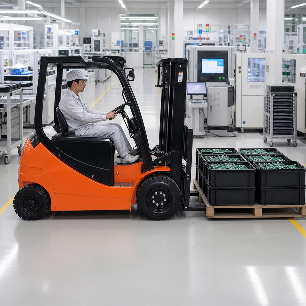 MYZG lithium battery forklift transporting refrigerated food in a cold-chain warehouse