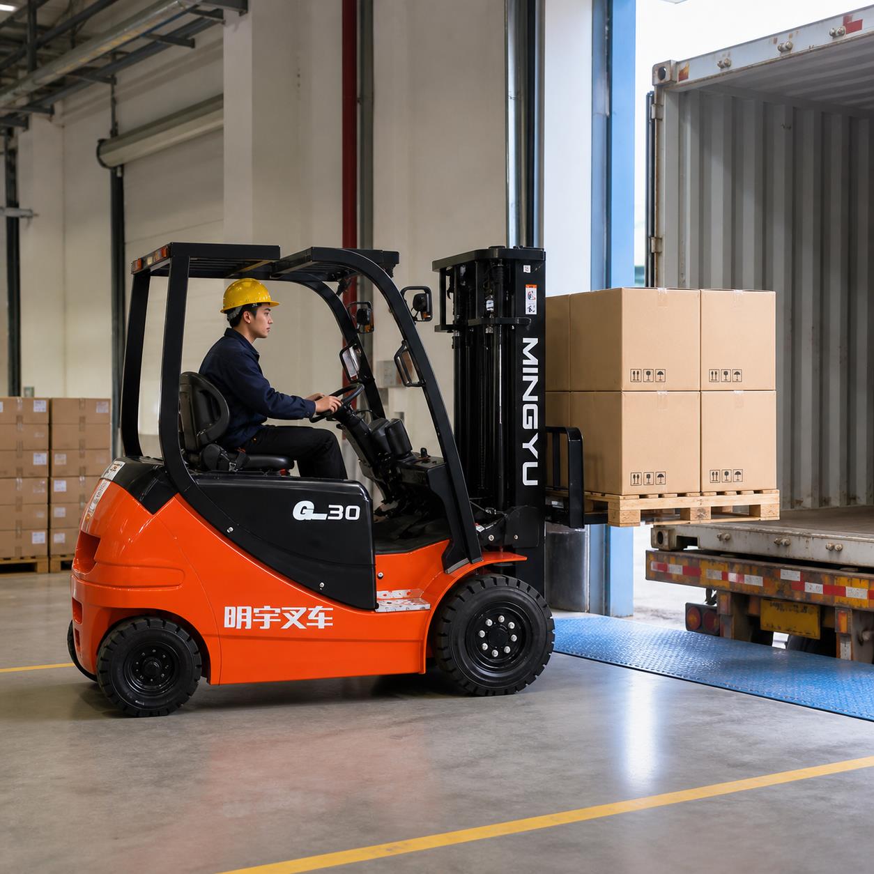 ZGFORKLIFT lithium electric counterbalance forklift moving precision components in manufacturing