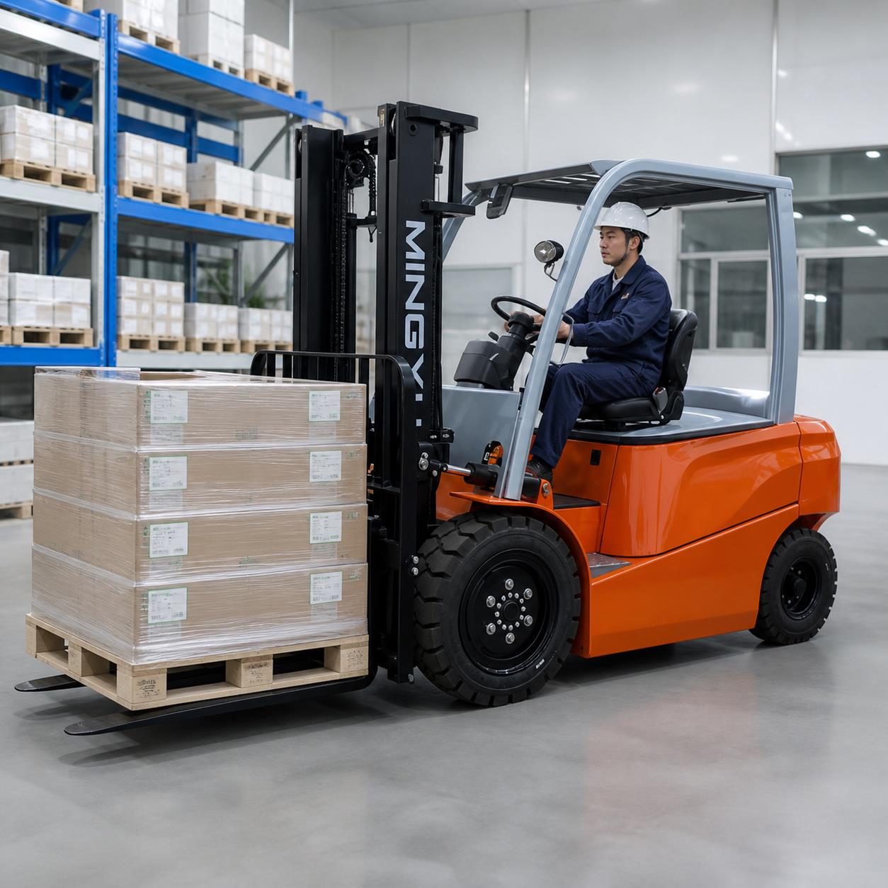 ZGFORKLIFT 3 ton lithium-ion electric forklift handling consumer goods in a distribution center