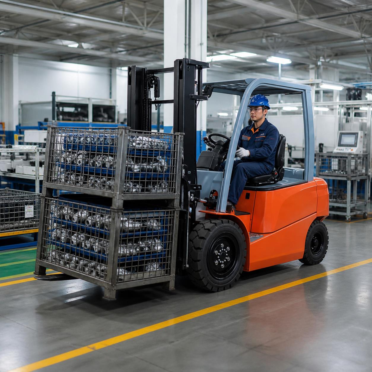 MYZG lithium battery forklift transporting refrigerated food in a cold-chain warehouse