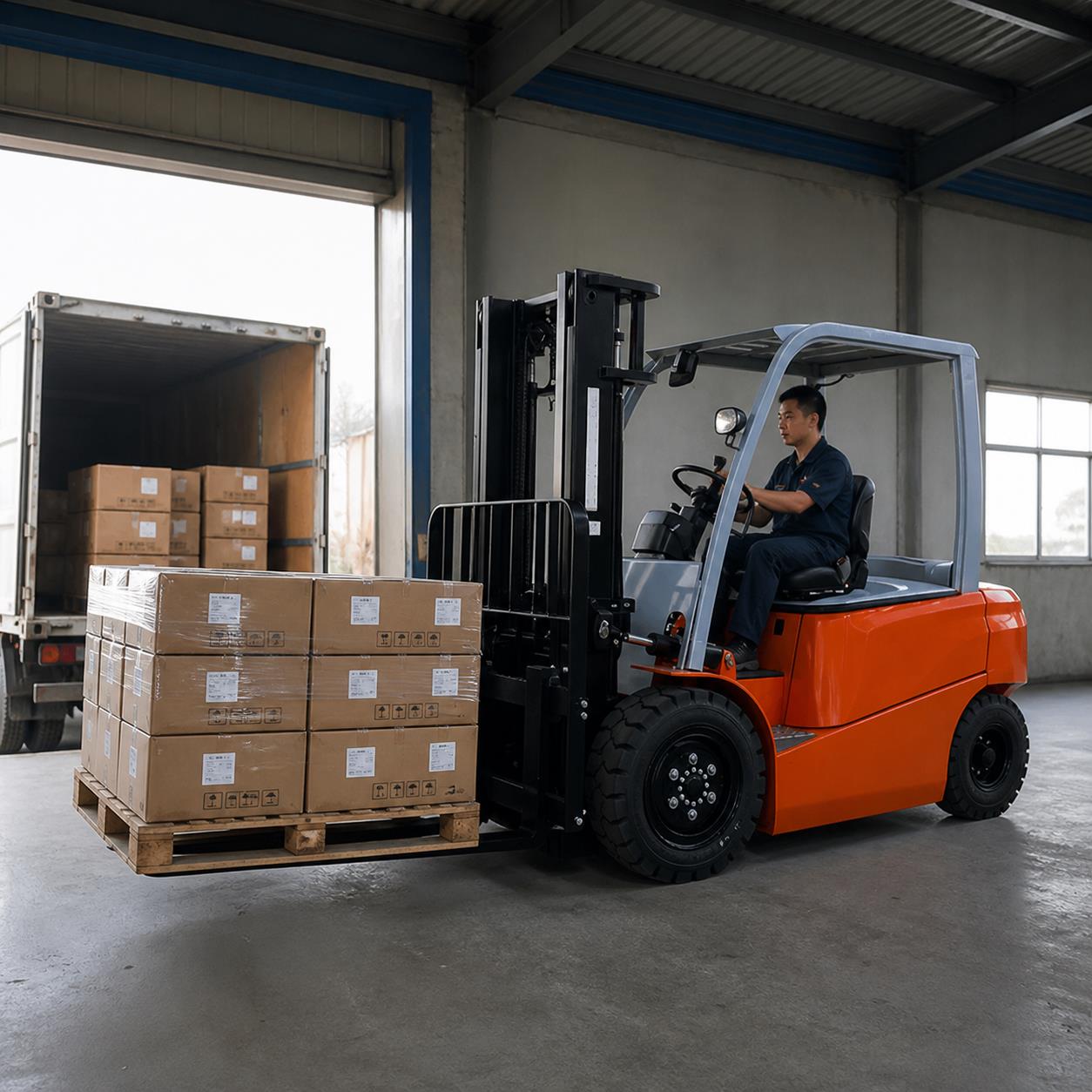 ZGFORKLIFT lithium electric counterbalance forklift moving precision components in manufacturing
