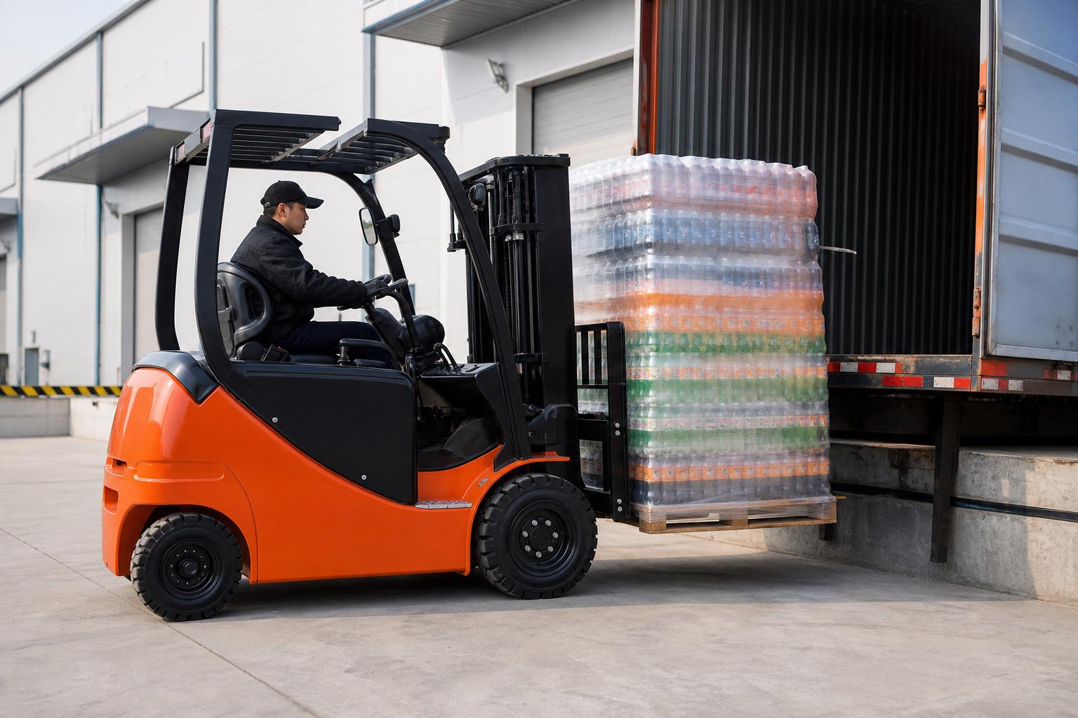 MYZG lithium battery forklift transporting refrigerated food in a cold-chain warehouse