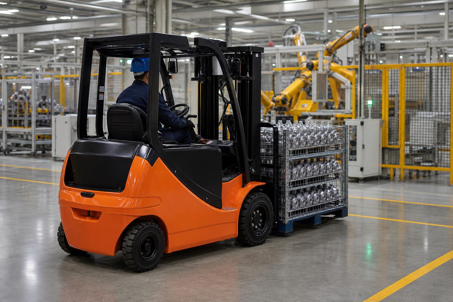 ZGFORKLIFT lithium electric counterbalance forklift moving precision components in manufacturing