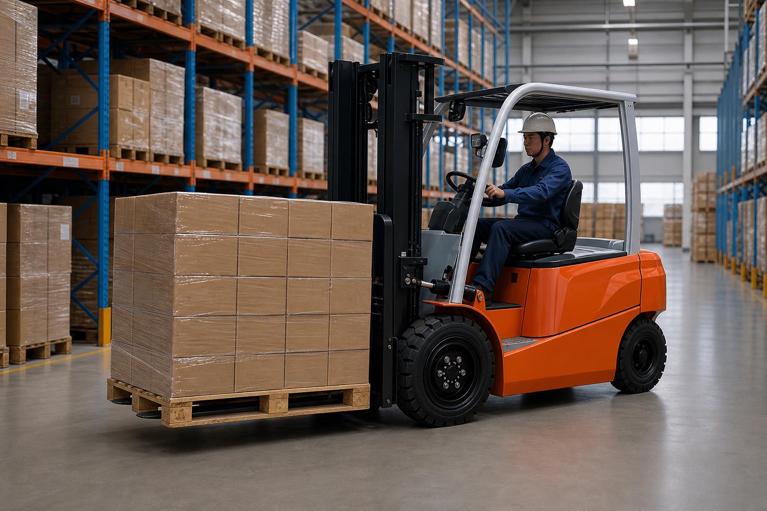 ZGFORKLIFT 3 ton lithium-ion electric forklift handling consumer goods in a distribution center