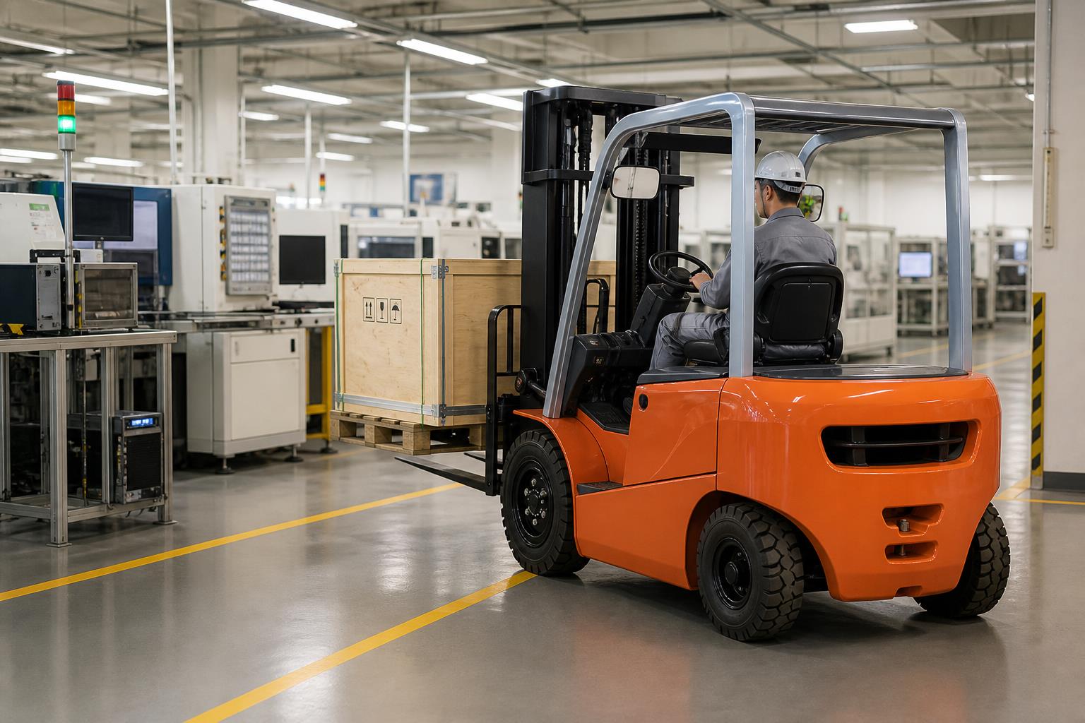 ZGFORKLIFT lithium electric counterbalance forklift moving precision components in manufacturing