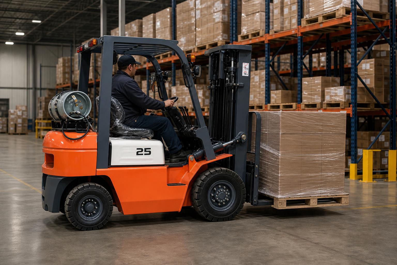 ZGFORKLIFT 3 ton LPG forklift handling a pallet in a ventilated warehouse