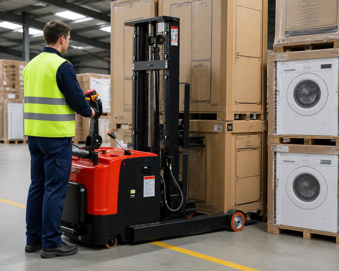 ZGFORKLIFT lithium electric counterbalance forklift moving precision components in manufacturing